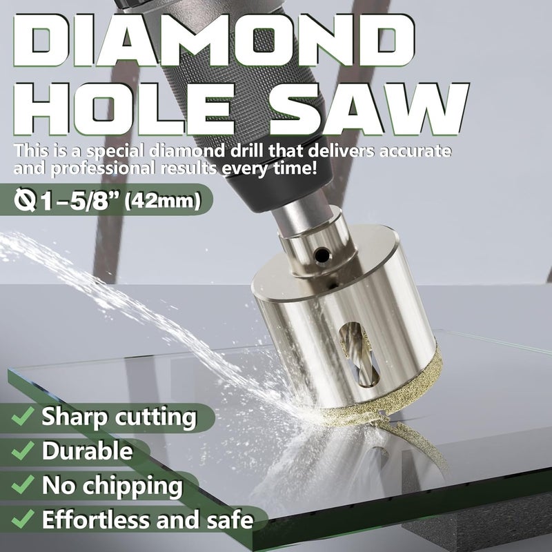 CSOOM 1-5/8"(42mm) Diamond Hole Saw with Center Drill Bit, One-Touch Positioning, Easy to Penetrate Hard Materials Such as Ceramic, Tile, Glass, Granite, Marble, etc. - Image 3